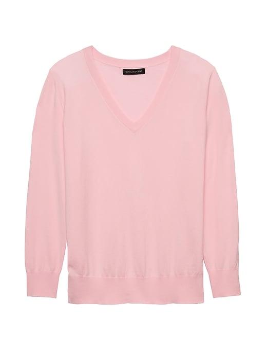 Banana Republic Womens Stretch-cotton V-neck Sweater Blush Size M