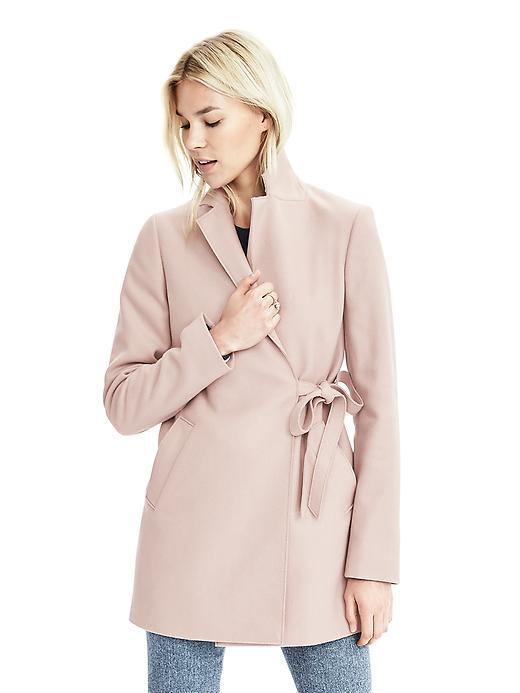 Banana Republic Womens Melton Wrap Jacket Size L Tall - Blush