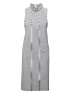 Banana Republic Womens Petite Seersucker Ruffle-neck Dress Pacific Navy Size 10