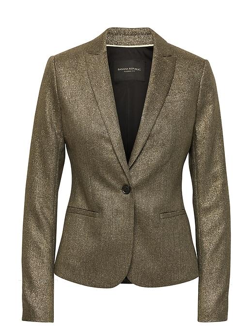 Banana Republic Womens Petite Classic-fit Metallic Twill Blazer Black With Gold Size 14