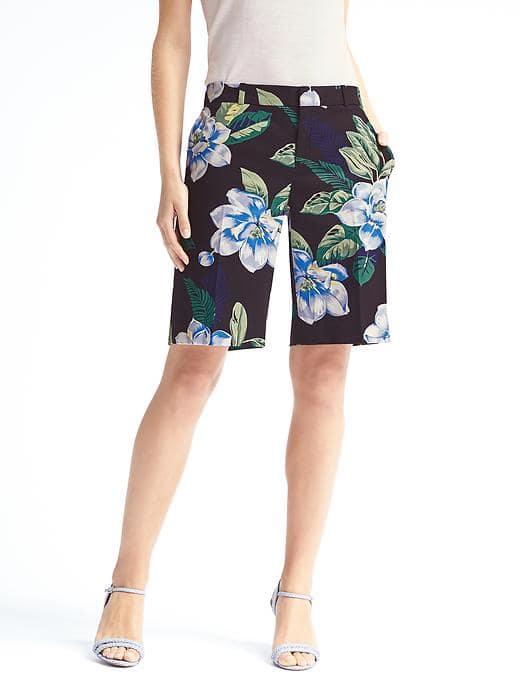 Banana Republic Womens Avery Fit Floral Bermuda - Black