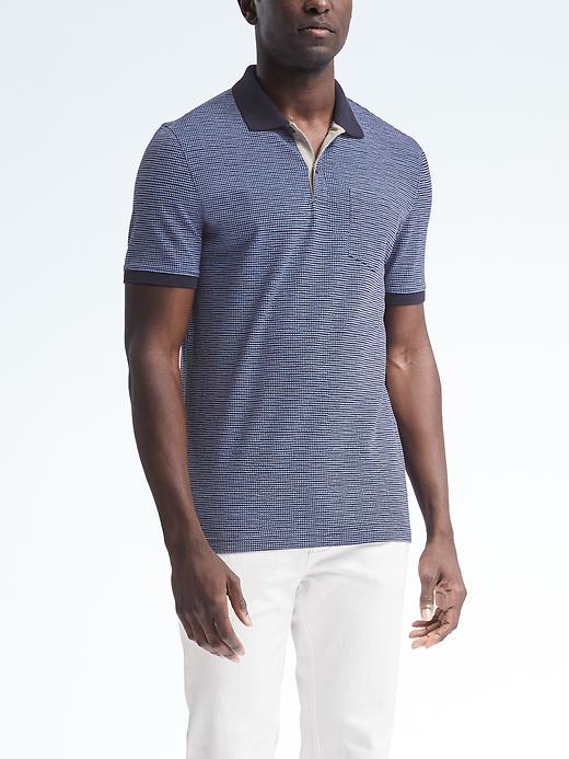 Banana Republic Mens Slim Pique Diamond Print Polo - Light Blue