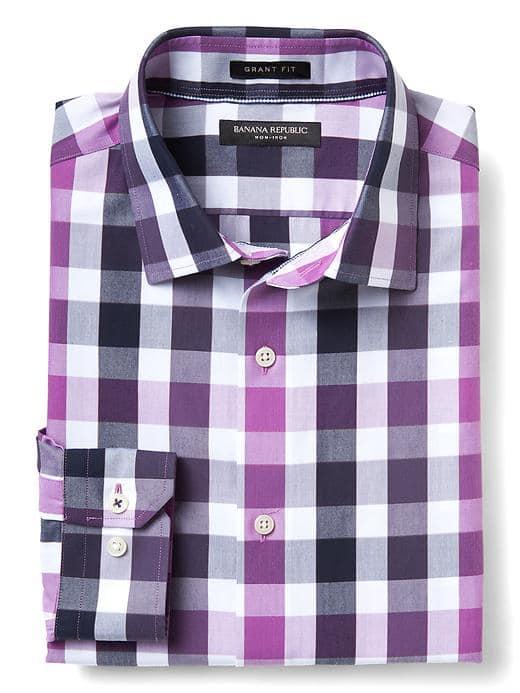 Banana Republic Mens Grant Fit Non Iron Gingham Shirt - Dark Berry
