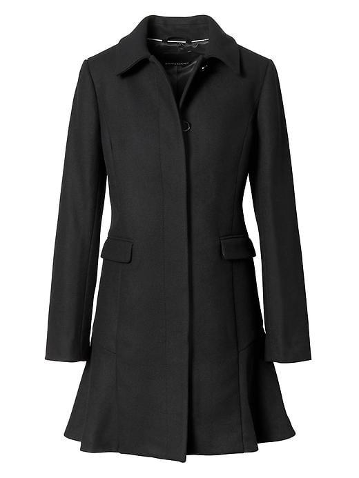 Banana Republic Womens Italian Melton Wool Blend Flounce-hem Coat Black Size 14