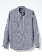 Banana Republic Mens Grant Fit Custom Wash Navy Plaid Shirt - Mantego Bay Blue