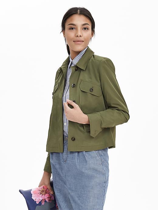 Banana Republic Womens Canvas Cropped Jacket Size L - Iguana Green