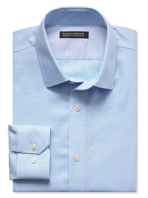 Banana Republic Mens Grant Fit Non Iron Micro Check Oxford Shirt Size L Tall - Slalom Blue
