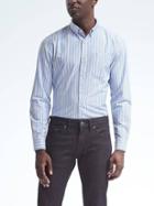 Banana Republic Mens Grant Fit Two Tone Cotton Stretch Oxford Shirt - Blue Bell