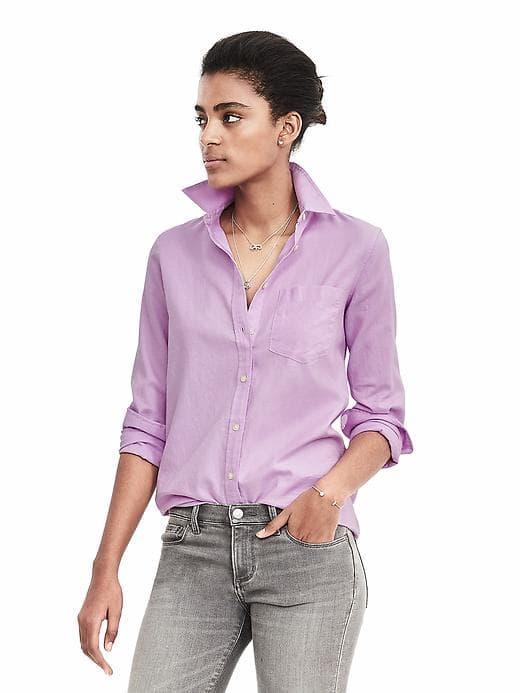 Banana Republic Womens Dillon Fit Oxford Pocket Shirt - Pale Hyacinth