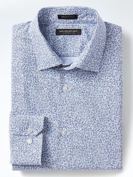 Banana Republic Mens Grant Fit Supima Cotton Floral Shirt - Blue Porcelain