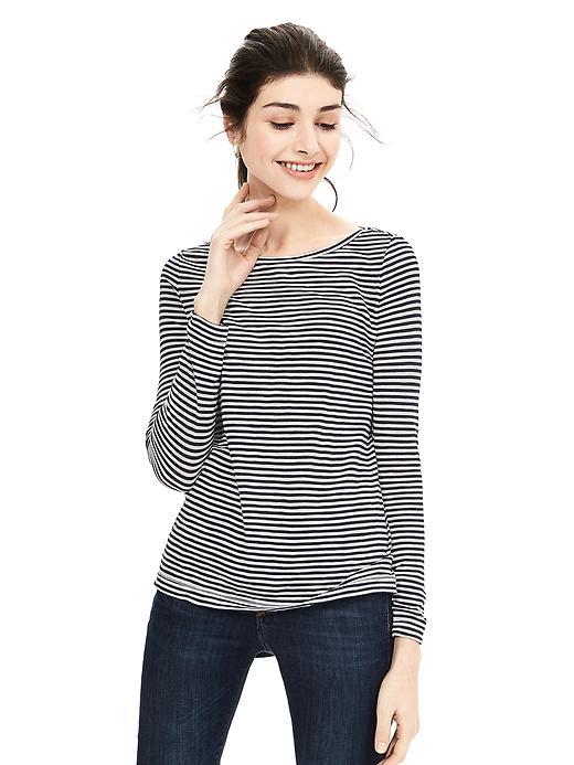 Banana Republic Womens Slubbed Stripe Boatneck Tee Size L - Preppy Navy