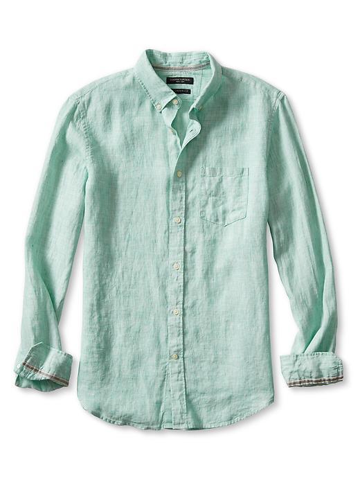 Banana Republic Mens Camden Fit Solid Linen Shirt Size L Tall - Green