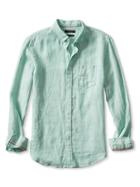 Banana Republic Mens Camden Fit Solid Linen Shirt Size L Tall - Green