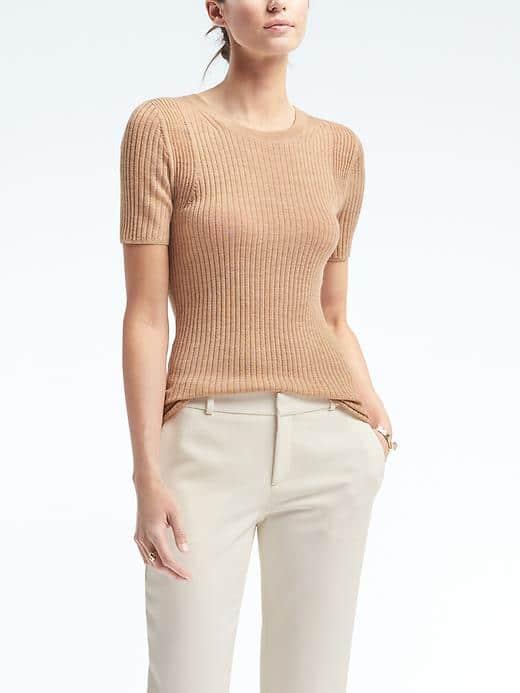 Banana Republic Womens Merino Rib Tee - Camel