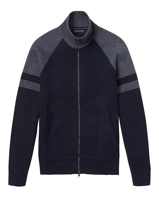 Banana Republic Mens Full-zip Block Stripe Sweater Jacket With Coolmax Technology Navy Size M
