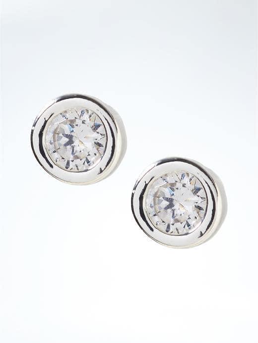 Banana Republic Delicate Bare Stone Stud Earring - Silver