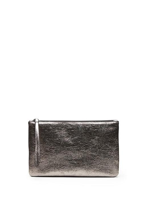 Banana Republic Womens Metallic Medium Zip Pouch Silver Size One Size