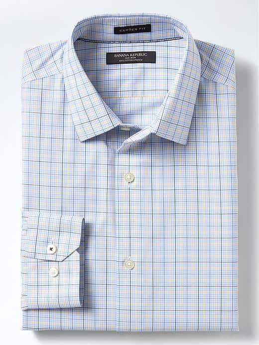 Banana Republic Mens Camden Fit Non Iron Stretch Check Shirt - Honeycomb