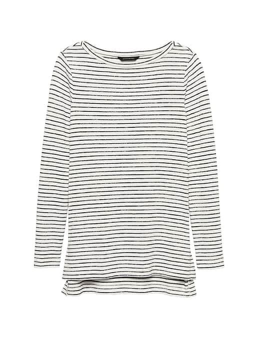 Banana Republic Womens Luxespun Step-hem Tunic T-shirt White Stripe Size S