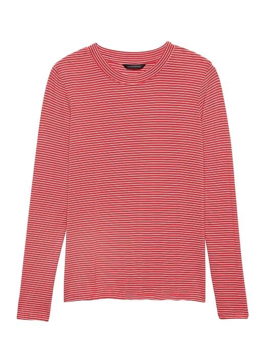 Banana Republic Womens Soft Stretch Crew-neck T-shirt Red Stripe Size Xs