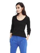 Banana Republic Womens Ribbed Scoop Neck Sweater - Black