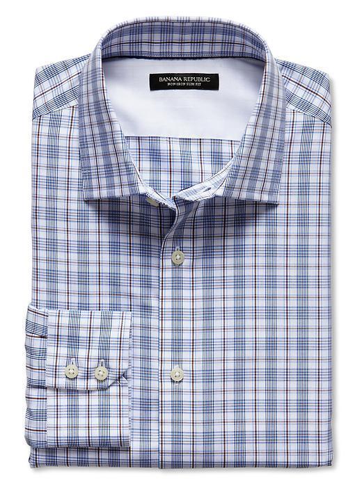 Banana Republic Slim Fit Non Iron Blue Plaid Shirt - Navy Star