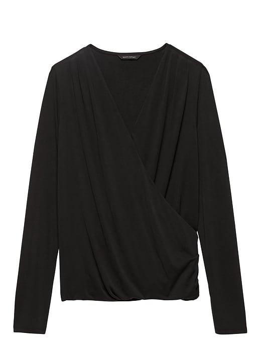 Banana Republic Womens Sandwashed Modal Blend Wrap-effect Top Black Size S