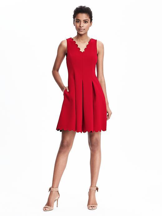 Banana Republic Womens Scalloped Pocket Dress Size 0 Petite - Red