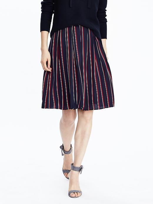 Banana Republic Womens Pleated Stripe Skirt Size 0 Petite - Preppy Navy