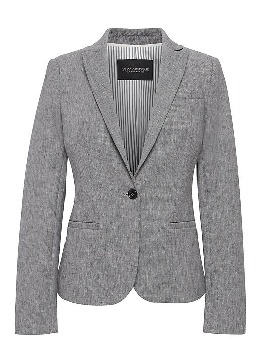 Banana Republic Womens Classic-fit Bi-stretch Textured Blazer Dark Charcoal Gray Size 12