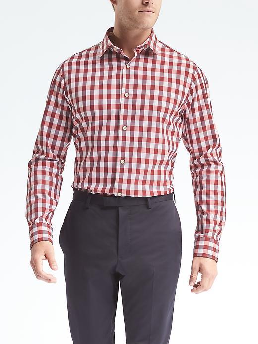 Banana Republic Mens Grant Fit Supima Cotton Bold Gingham Shirt - Red