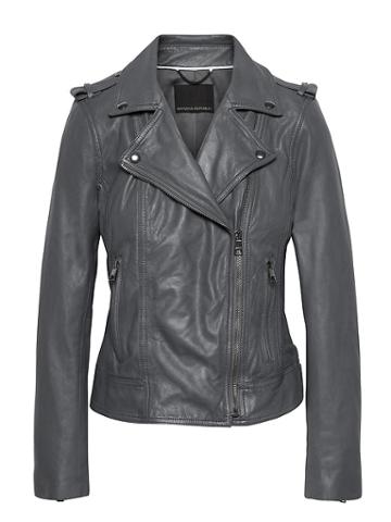 Banana Republic Womens Classic Leather Moto Jacket Steel Blue Size L