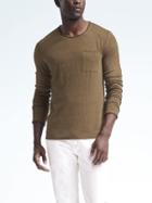 Banana Republic Mens Heritage Linen Long Sleeve Tee - Olive