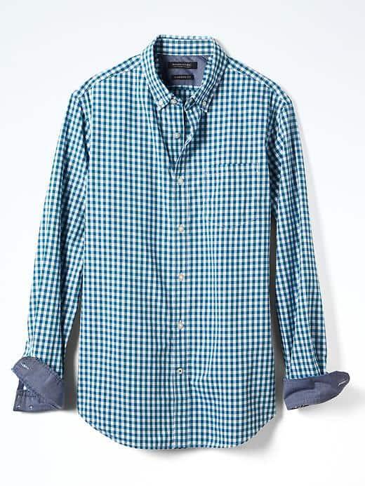 Banana Republic Mens Camden Fit Custom Wash Multi Gingham Shirt - Green