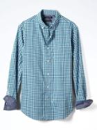 Banana Republic Mens Camden Fit Custom Wash Multi Gingham Shirt - Green