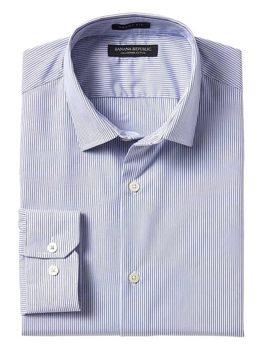 Banana Republic Mens Grant Slim Fit Supima Cotton Stripe Shirt - Anchor Royal