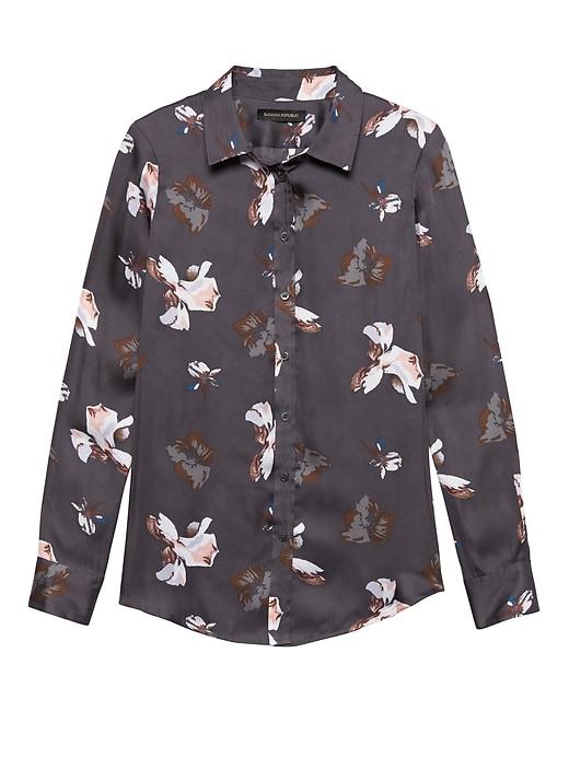 Banana Republic Womens Petite Dillon Classic-fit Abigail Floral Shirt Jet Gray Size Xs