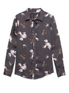 Banana Republic Womens Petite Dillon Classic-fit Abigail Floral Shirt Jet Gray Size Xs