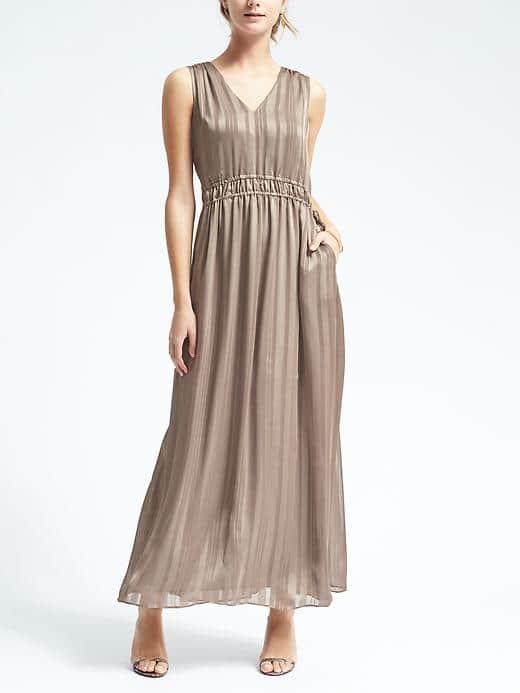 Banana Republic Womens Stripe Gathered Maxi Dress - Moon Gray
