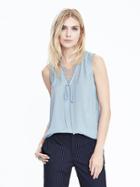 Banana Republic Lace Tie Neck Top Size L Petite - Light Blue