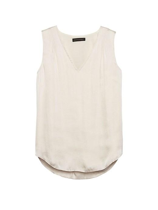 Banana Republic Womens Petite Soft Satin Pleated Drapey Tank White Size Xs