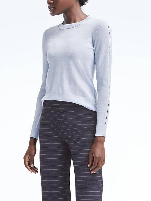 Banana Republic Womens Washable Merino Peekaboo Pullover Crew - Heather Light Blue