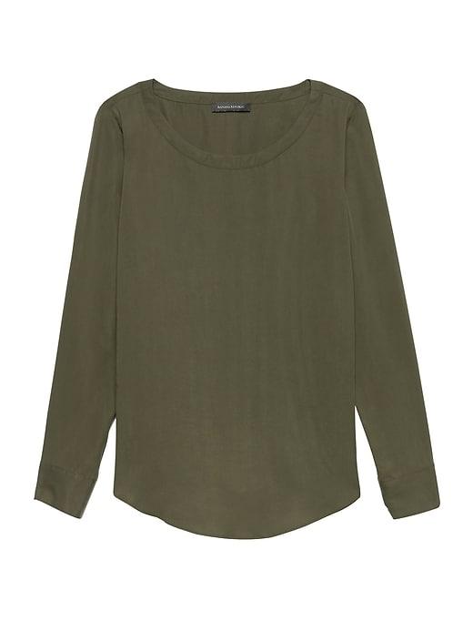 Banana Republic Womens Petite Tencel Perfect Tunic Top Mistletoe Size Xxs