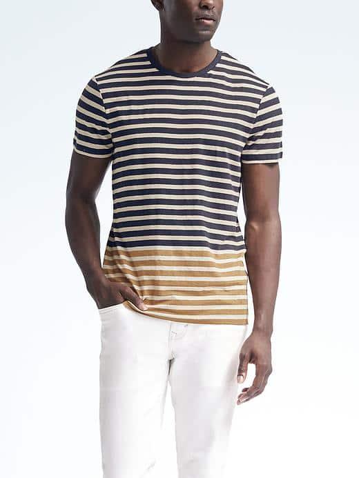 Banana Republic Mens Linen Stretch Bottom Stripe Tee - Navy