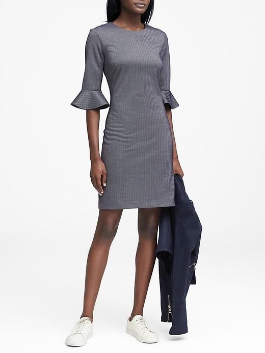 Banana Republic Womens Herringbone Ponte Flutter-sleeve Dress Gray Size 16
