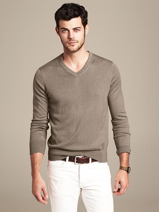 Banana Republic Silk Cotton Cashmere Vee Pullover Size Xl - New Taupe Heather