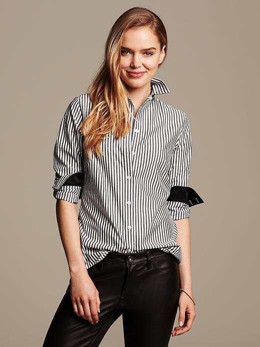 Banana Republic Fitted Non Iron Striped Shirt - Black