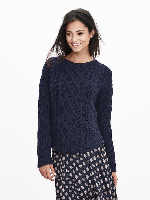 Banana Republic Cable Knit Boatneck Pullover Size L Petite - Preppy Navy