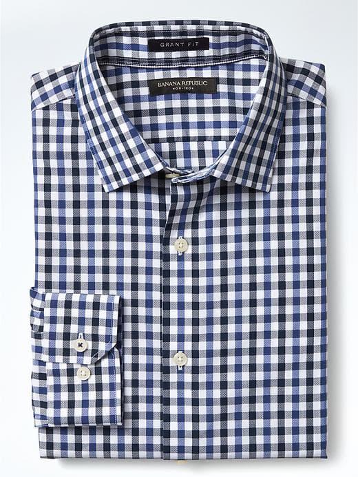 Banana Republic Mens Grant Fit Non Iron Tri Tone Gingham Shirt - Navy Star
