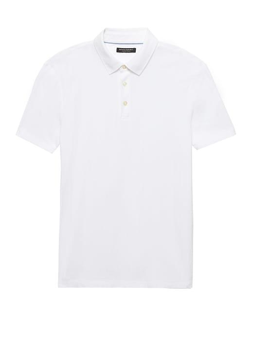 Banana Republic Mens Don';t-sweat-it Herringbone Polo Shirt White Size M